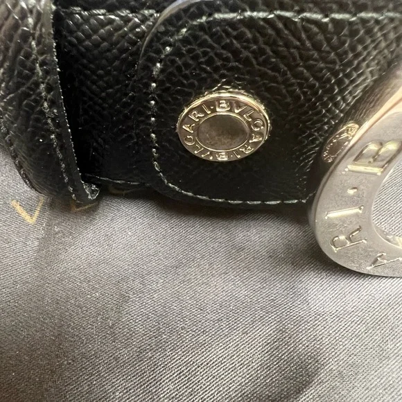 Belt, calf leather, iconic closure, brass palladium plated hrdware. Size 32-34.
